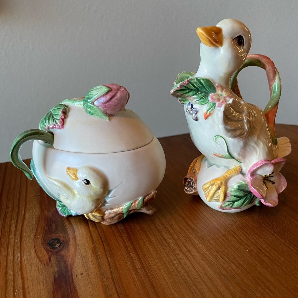 Fitz and Floyd Garden Rhapsody Sugar & Creamer w/spoon set